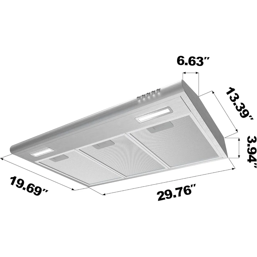 Range Hood 30 inch Under Cabinet Ductless Vent Hood for Kitchen Stove Hood with 3 Speed Exhaust Fan in Stainless Steel