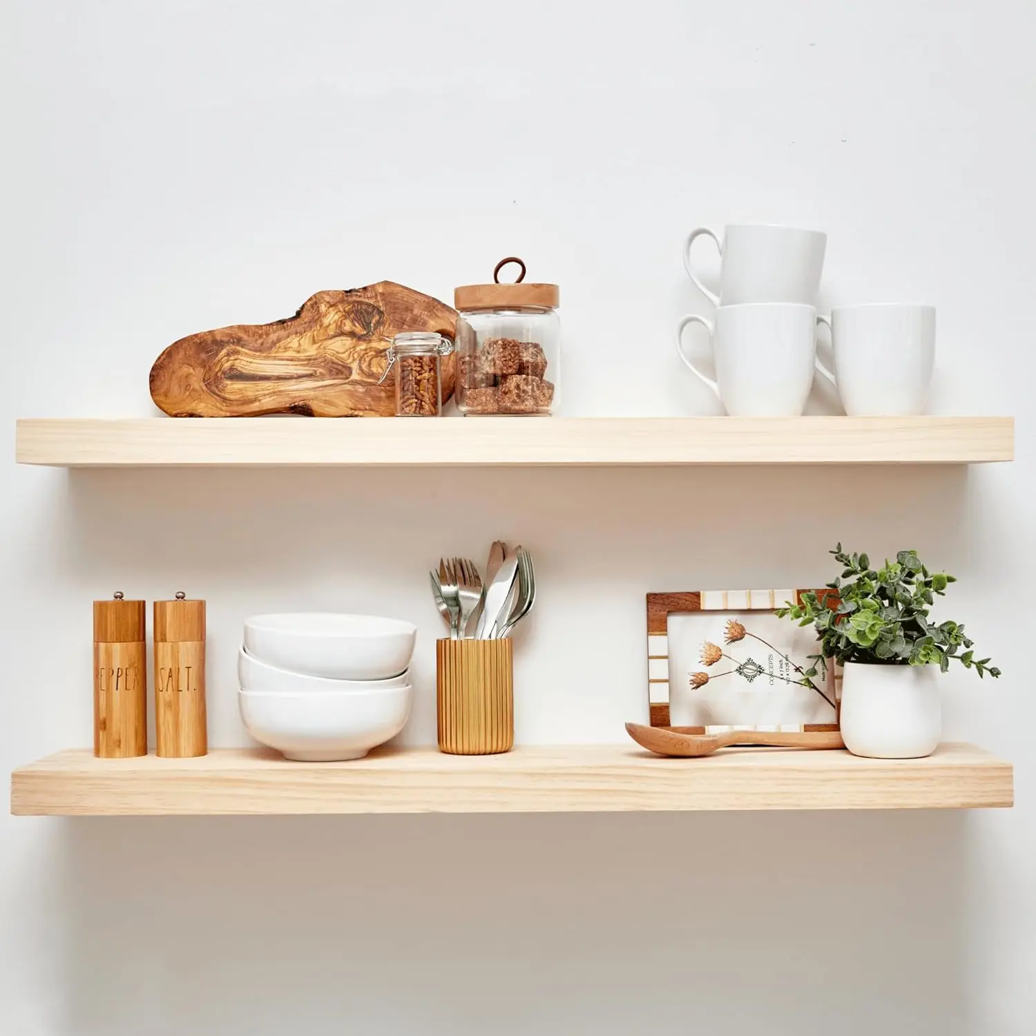 

Homeforia Rustic Farmhouse Floating Shelves, Bathroom Wooden Shelves for Wall Mounted, Thick Industrial Kitchen Wood Shelf