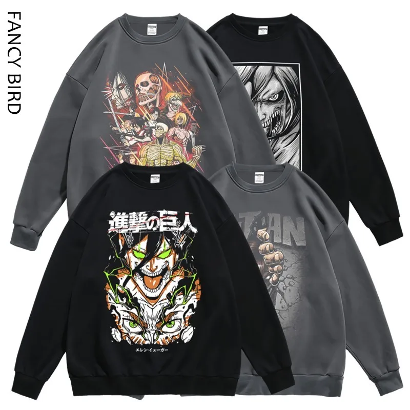 トレンドの長袖ラウンドネック-スウェットシャツ-ストリートスタイル-進撃の巨人-アレン-ユニセックス-冬-春-秋-コットンポリエステル混紡