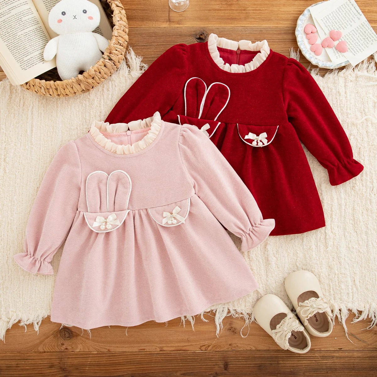 Christmas Baby Girl Dress Autumn/Winter  New Long Sleeved Sweet Cute Princess Dress Girl Birthday Party Retro Elegant Baby Dress