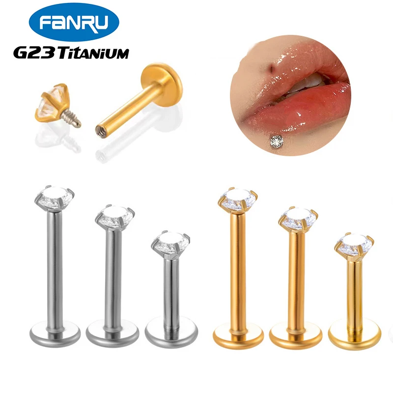 

10Pcs G23 Titanium Piercing Labret Lip Stud Internal Thread Zircon Ear Stud Helix Cartilage Tragus Piercing Jewelry Wholesale