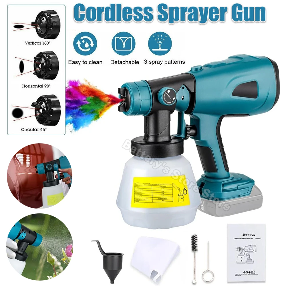 Cordless Electric Spray Gun with 3 Spray Patterns For Makita 18V Battery Handheld 800ML High Power Electric Paint Sprayer