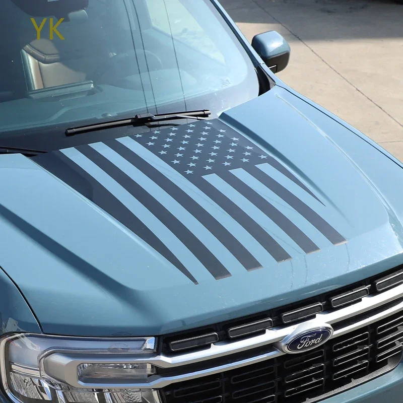

For Ford Maverick 2022-2025 PVC Black Car Engine Cover Pull Flower Film Stickers Car Accessories