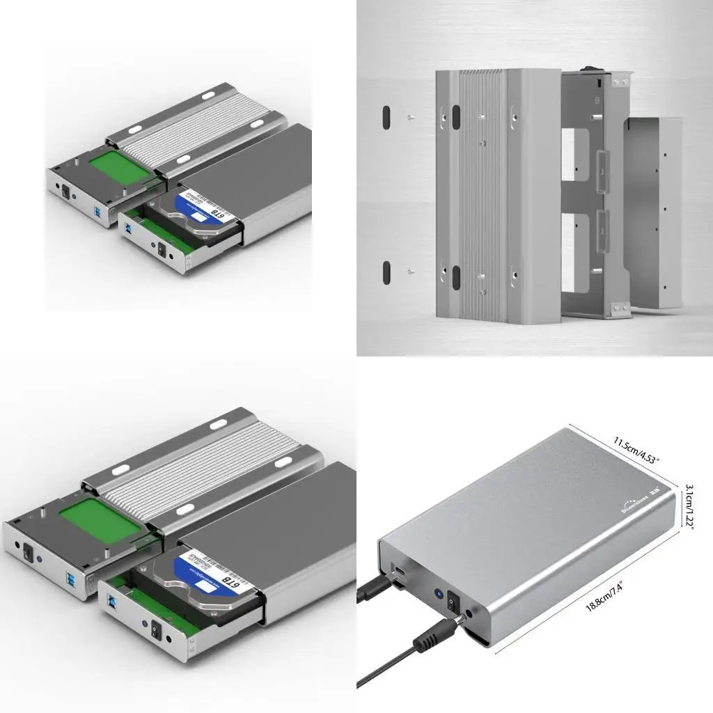 

Y1UB 3.5'' External HDD Enclosure SSD Box USB3.0/Type C 3.5in Hard Drive for Cas