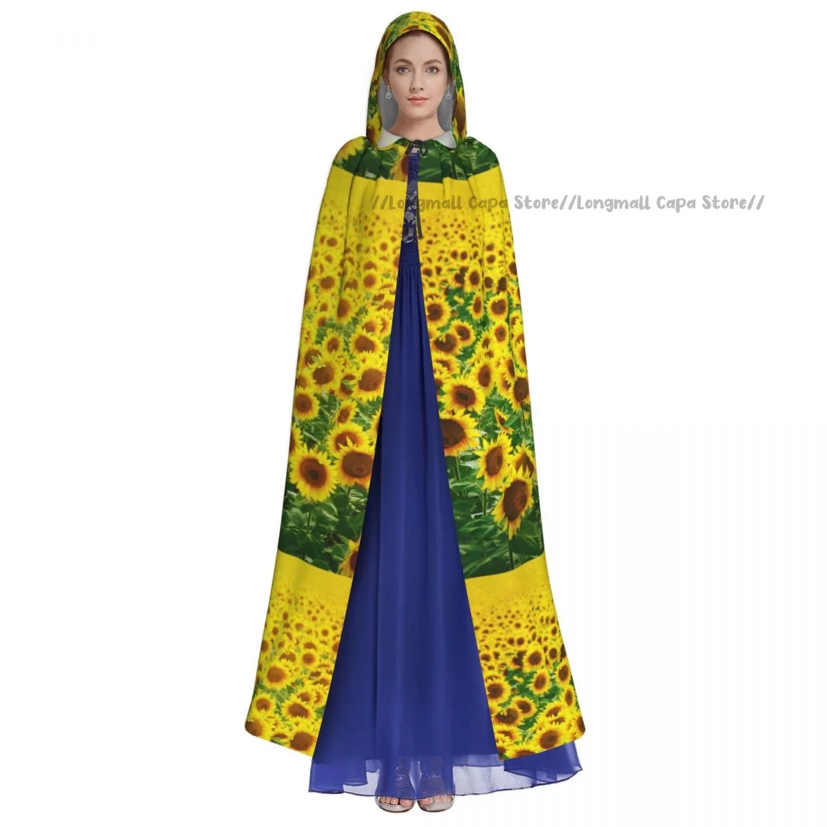 Cosplay Medieval Costumes Field Of Sunflowers Hooded Cloak Capes Long Robes Jackets Coat Carnival