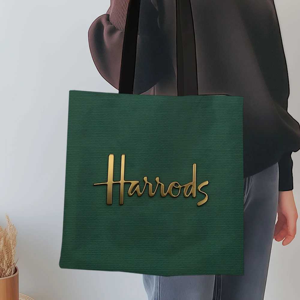 1 قطعة حقيبة حمل Harrods، حقيبة تسوق قابلة للطي، حقيبة تسوق قابلة لإعادة الاستخدام، حقيبة حمل مطبوعة فنية