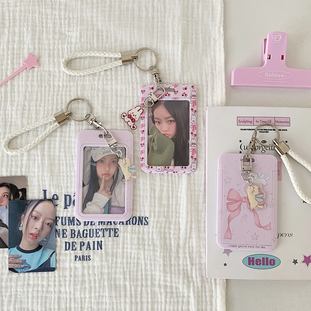 Брелок для ключей с милым кроликом и котом, держатель для карт, защита для фотографий для девочек, коллекционные карты Kpop