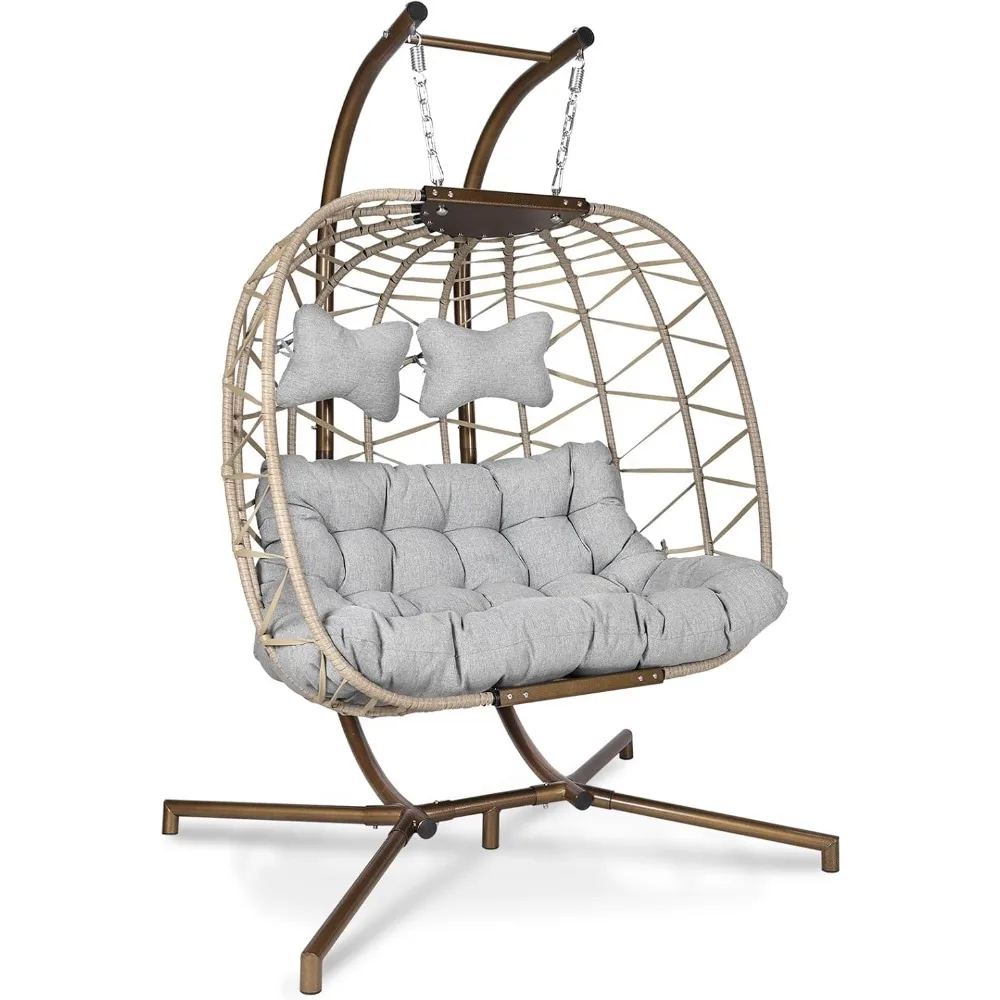 

Oversized 2 Person Swing Double Hanging Egg Chair with Stand Extra Large Wicker Patio Twins Egg Basket Chair for Two 510lbs