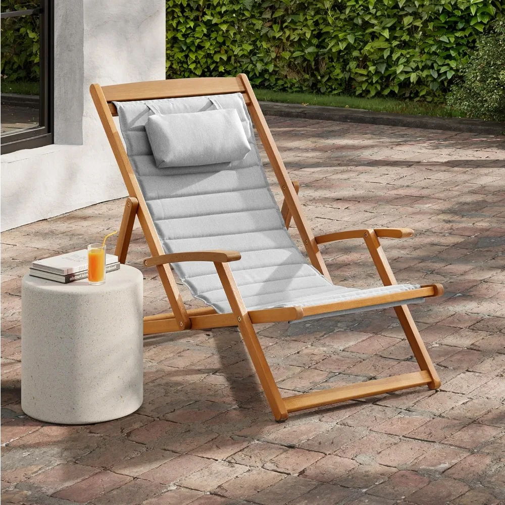 

Folding Deck Chair - Sustainable Eucalyptus Frame & Heavy 230g Polyester Fabric | Adjustable Sun Lounger for Poolside