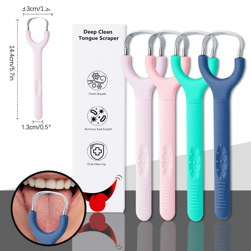 1x Stainless Steel Tongue Scraper, U-shaped Open Tongue Odor Cleaner Opening Dip Handle Oral Cleaning