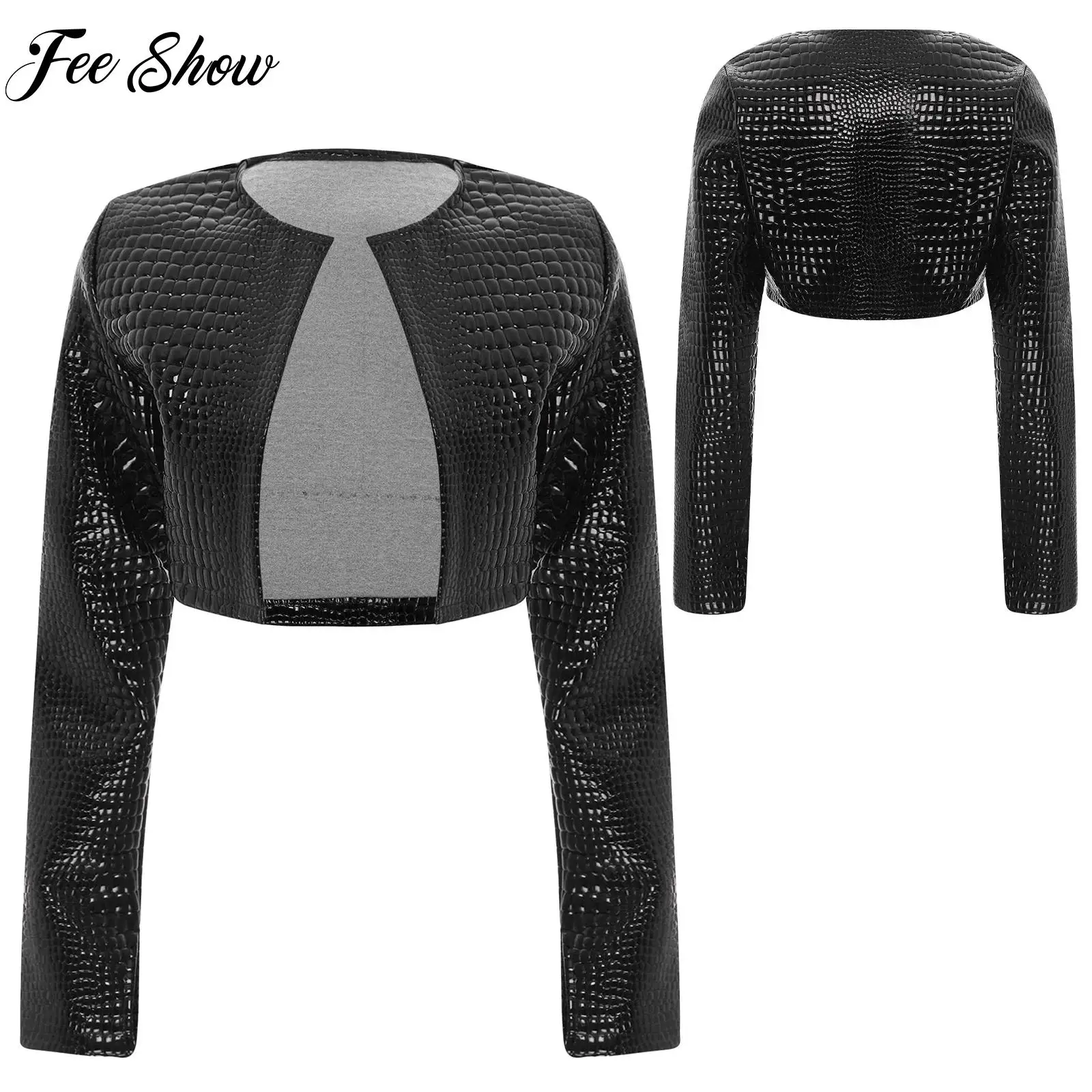 

Womens 2025 New Jazz Street Modern Dance Tops Costumes Y2k Clothes Street Wear Long Sleeve Snakeskin Embossing Cropped Jackets