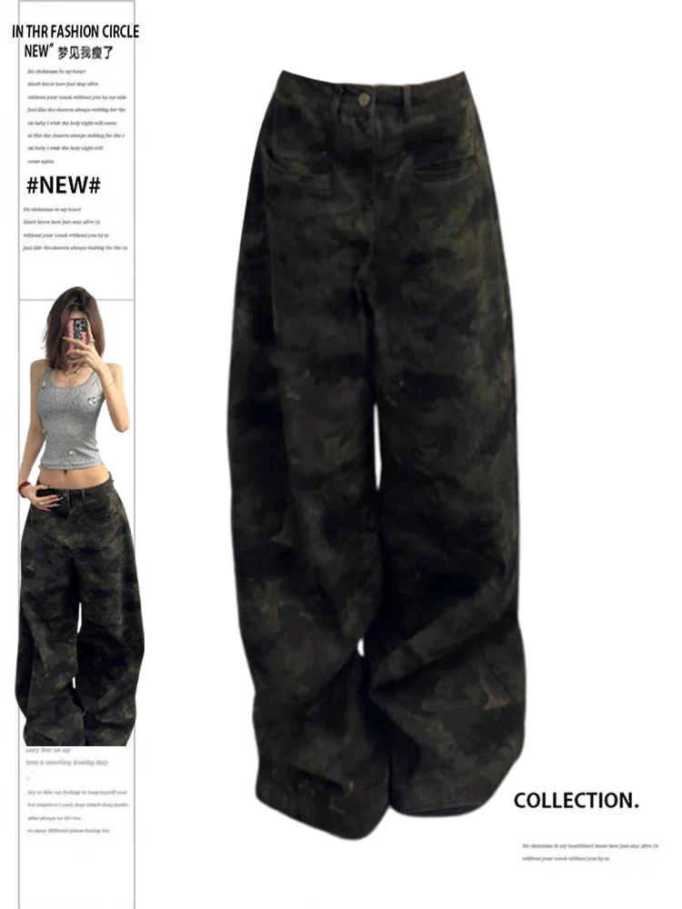 

Women American Vintage Grunge Y2k Japanese Streetwear Baggy Camouflage Denim Pants Long Trousers 2000s Aesthetic Harajuku Jean