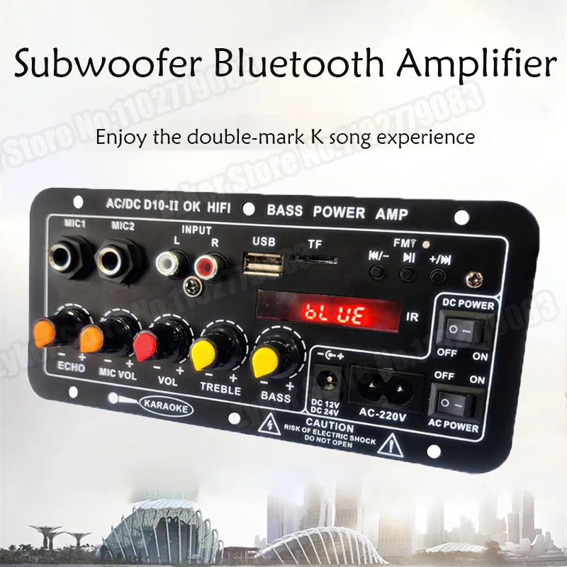 D10-II 12V 24V Car Bluetooth Amplifier Board AUX TF Card USB 30-120W for 4 Ohm 40W Speaker 220V EU Subwoofer Audio Amp Module