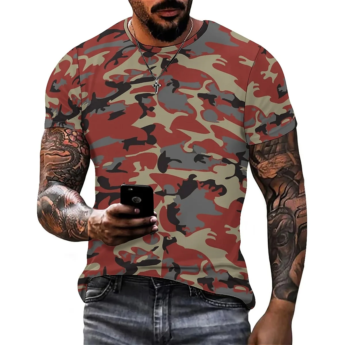 Summer Beach Chinese Element Men's 3D Printed Short-Sleeve T-Shirt - Shirt Style, High-Quality Printing Top