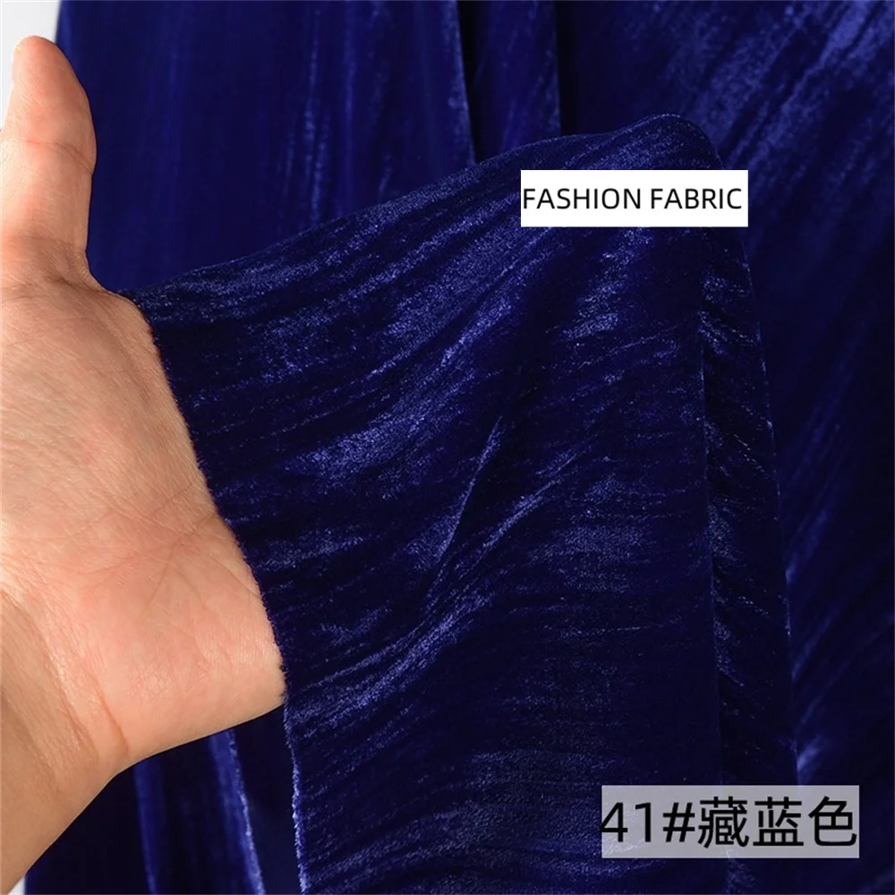 Navy blue woven velvet straight wrinkled fabric wrinkle resistant Korean velvet cheongsam dress and skirt fabric