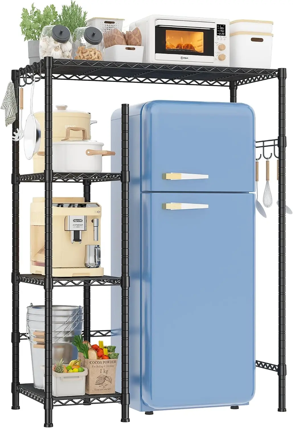 4-Tier Mini Fridge Shelf, 380LBS, Adjustable Shelves for Dorm, Black | 18.11