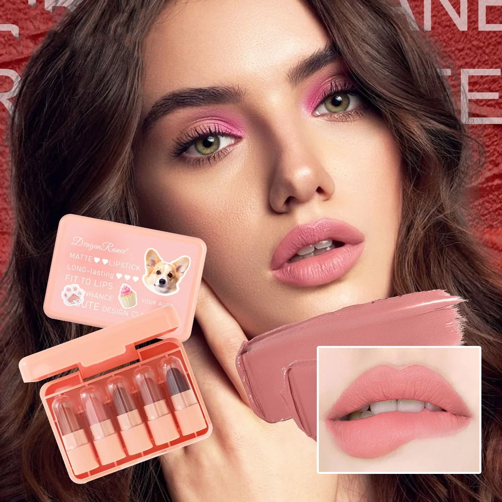Juego de cinco lápices labiales, brillo de labios mate, versátil, resistente al agua, blanqueamiento duradero, barro labial que mejora el cutis, no se decolora, brillo de labios antiadherente