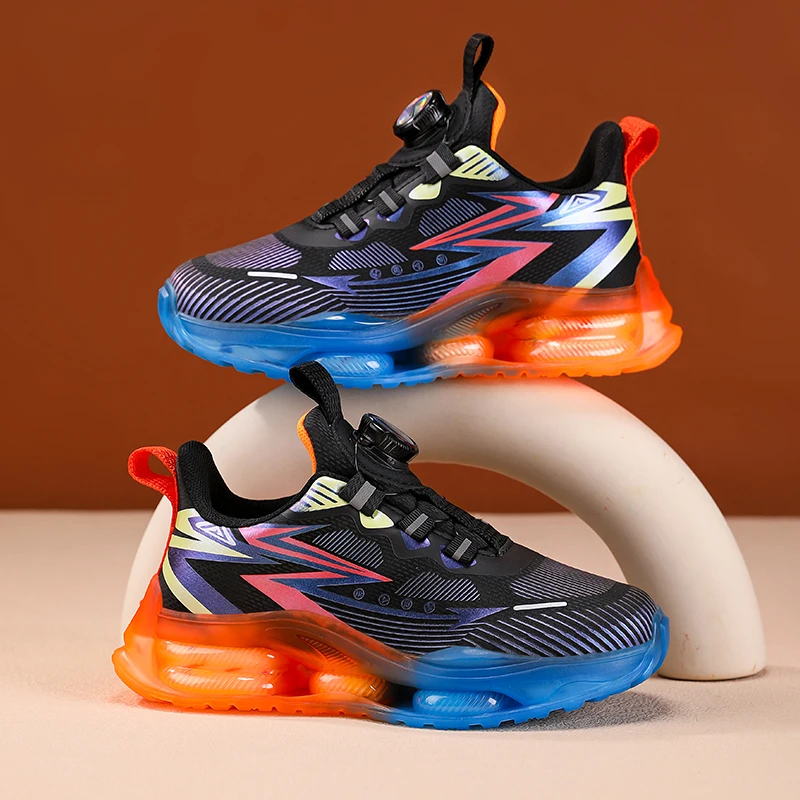 

Осенняя кожаная детская спортивная обувь, модные нескользящие кроссовки для мальчиков, уличная детская теннисная прогулочная обувь с вращающейся пряжкой