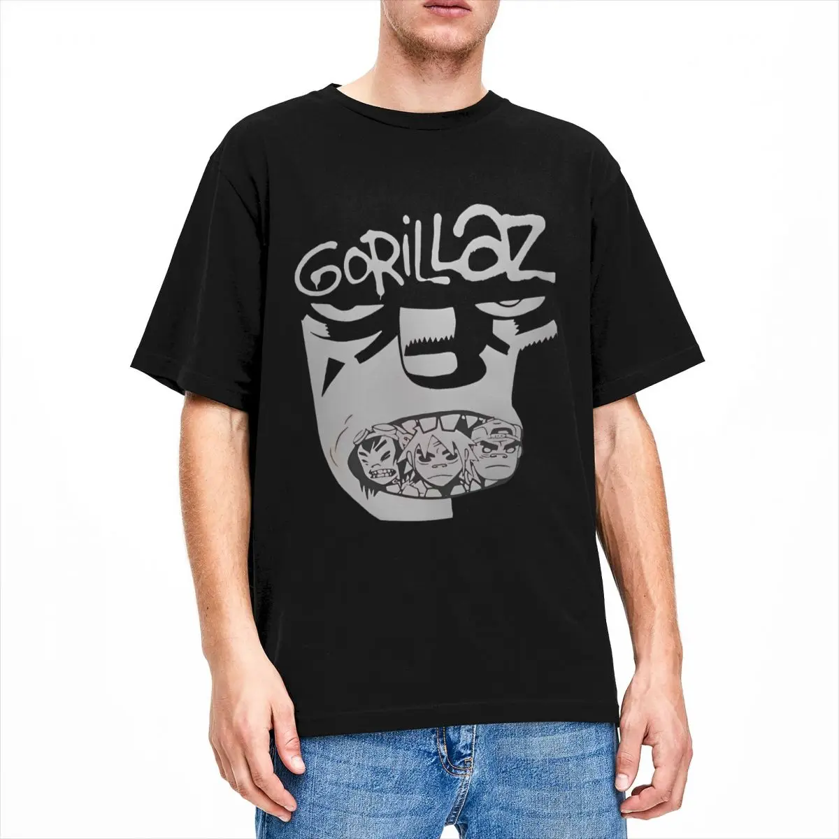 Mens T-Shirt Music Band Gorillaz T-Shirts Fashion Beach Tee Shirt Vintage Print Cotton Tops Plus Size 5XL