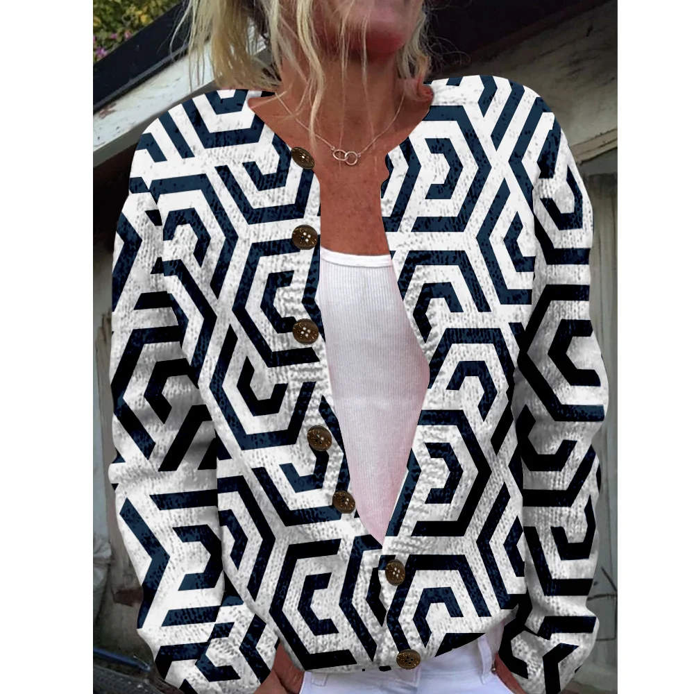 

Осень-зима вязаный кардиган свитер с геометрическим узором уличная одежда женские свитера вязаный топ повседневные крутые джемперы модные