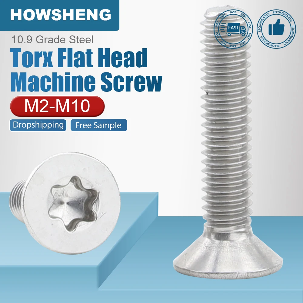 Tornillo de máquina Torx de cabeza plana, alta resistencia, acero grado 10.9, M2 M2.5 M3 M4, cabeza CSK, accionamiento de estrella, seis lóbulos, tornillo antirrobo