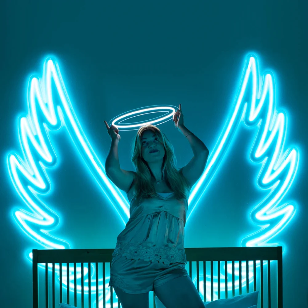 Angel Wings Neon Signs for Wall Decor, 27.6” Height Led Light signs for Wedding, Party, Bar, Bedroom, Valentine\'s Day, Christmas