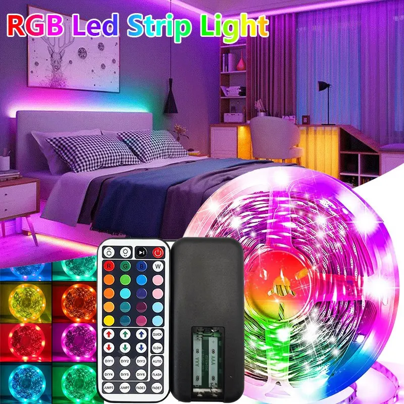 RGB Color Changing Lights Strips 12LEDs/M LED Strip Lights LED Strip Lights with Remote Control for Bedroom Kitchen Home Decor