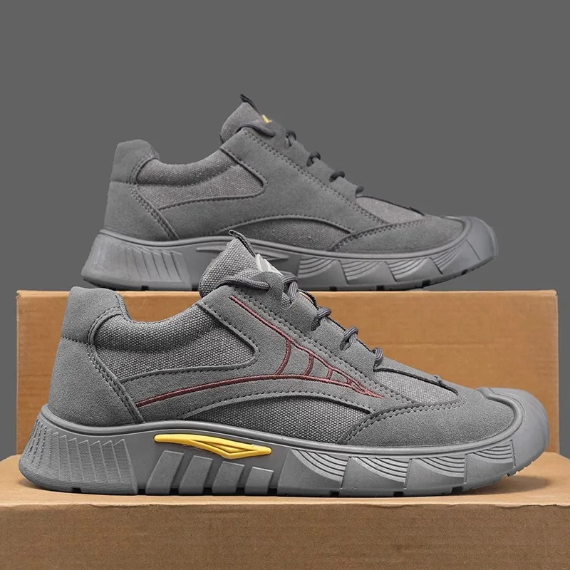 2025 New Men's Anti-Crash Hiking Shoes Low Top Outdoor Work Sneakers Autumn Non-Slip Wear-Resistant Casual Safety Toe Protection