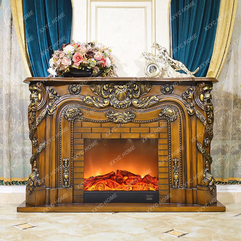 European-Style Luxury Fireplace American Villa Solid Wood Decorative Cabinet Led Electric Stove Core Heating Stove