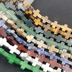 Natural Stone Cross Shape Agates Quartz Jades Loose Spacer Beads For Jewelry Making Charm DIY Bracelet Necklace Accessories