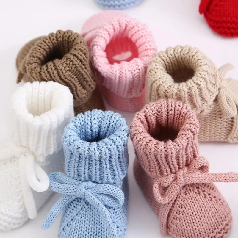 

F3KC Infant First Step Cotton Knitted Booties Slip Proof Bottom Breathable Knit Fabric Decorative Bowknot Accent Shoes