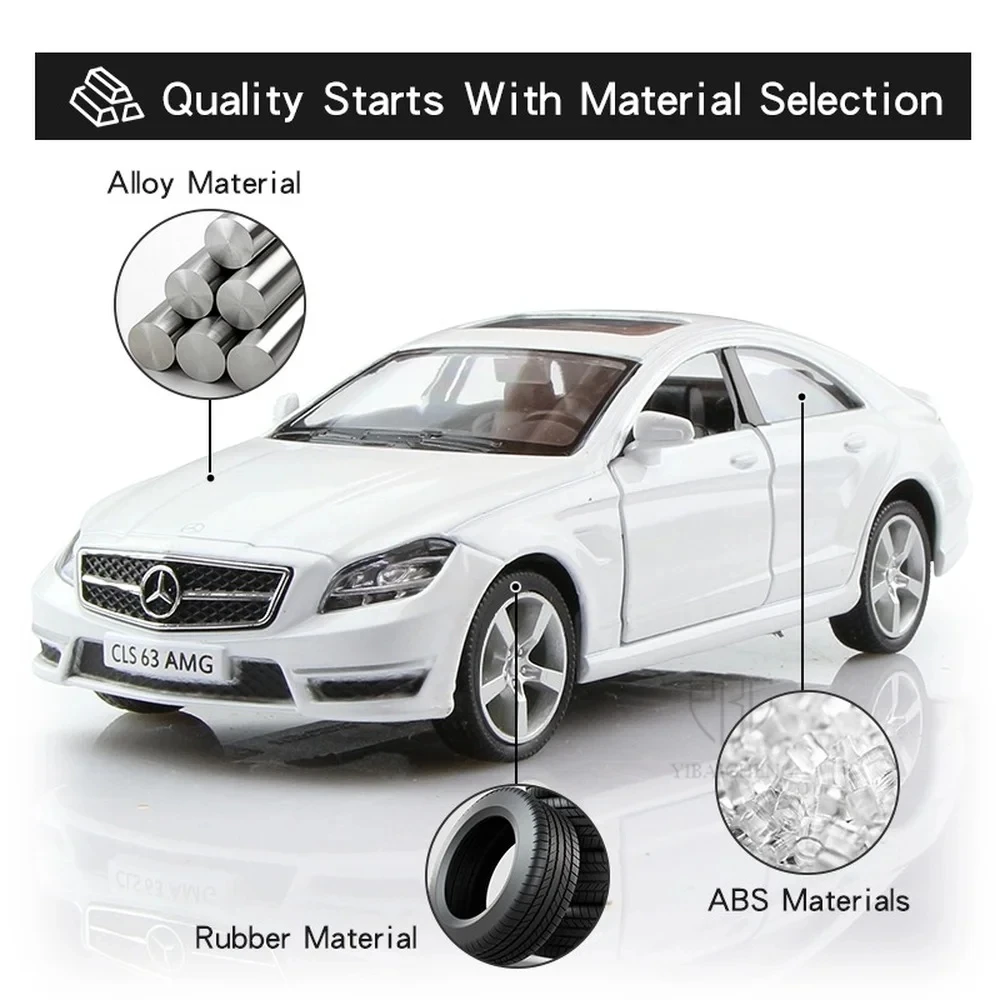 1/36 Scale Benz CLS Model Car Toys Diecast Alloy with Pull Back Rubber Tires Vehicle Models for Boys Kids Gifts Collections