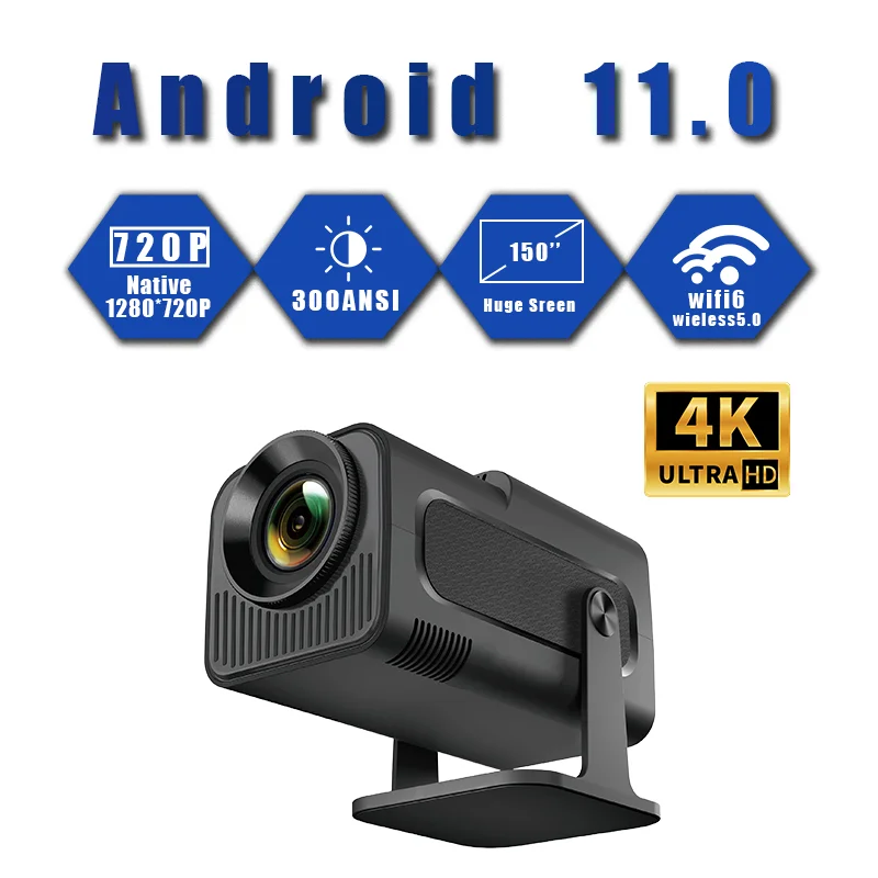 

HY320mini, 300ANSl lumen Android version 11, WiFi6 high-definition native 1080P supportfor 4K decoded video playback, large scre