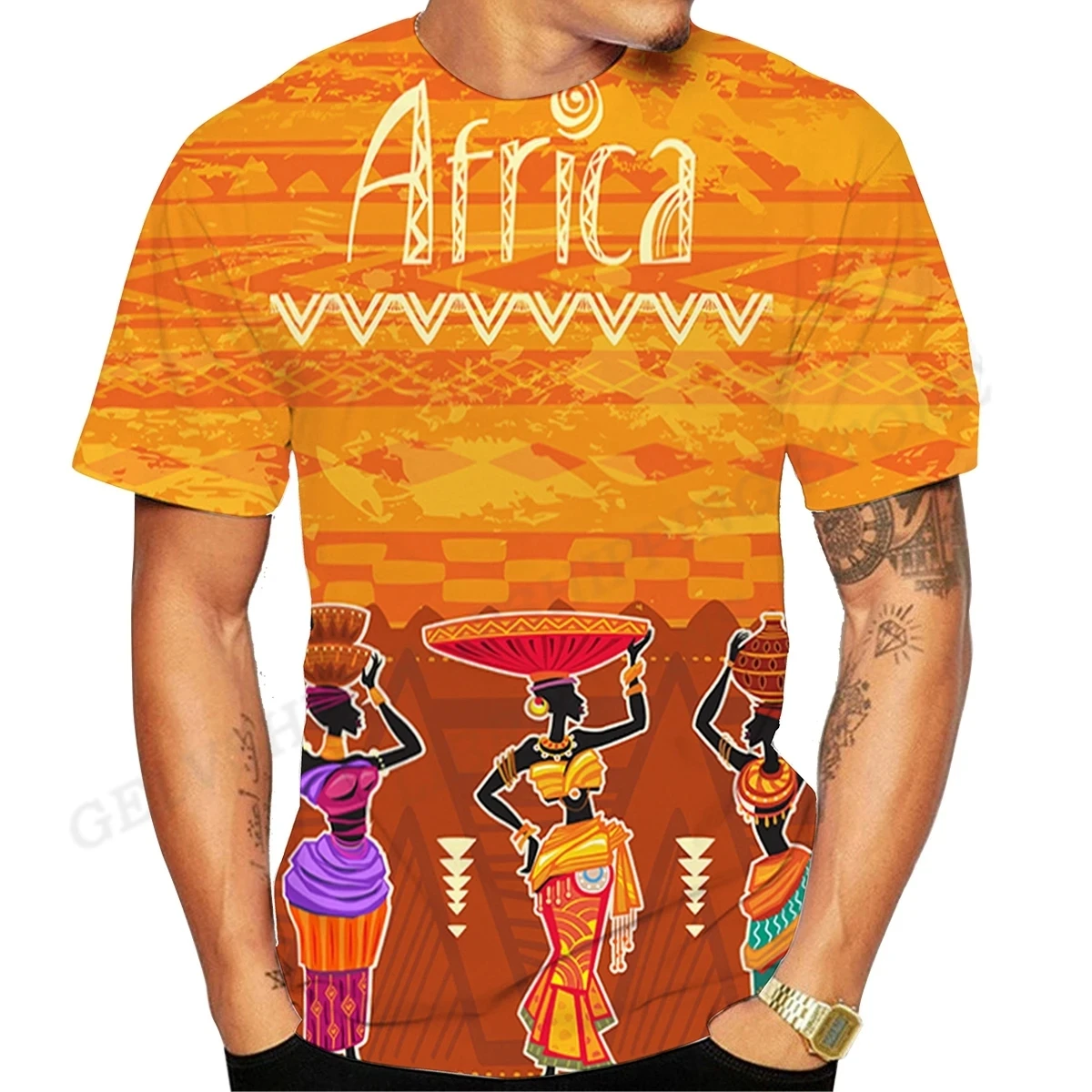 Estate Vintage Trend African Dance Pattern manica corta Daily Casual Fashion Sports Style comodo girocollo da uomo allentato T-s