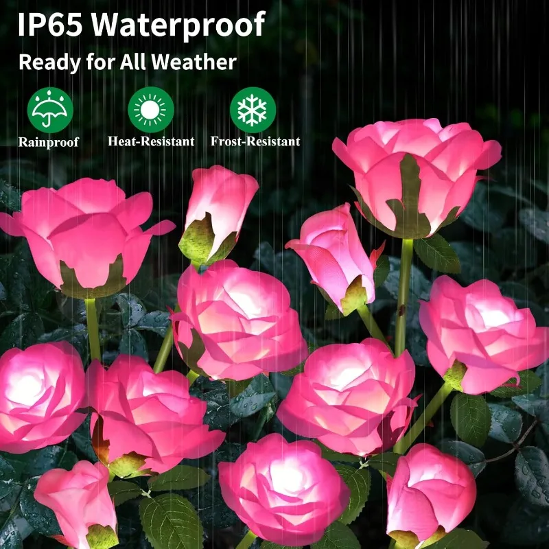  Solar Ambient Decorative Light Outdoor Decorative Solar 5 Heads Rose Flower Garden Light Lawn Lamp for Yard Patio Garden Decor