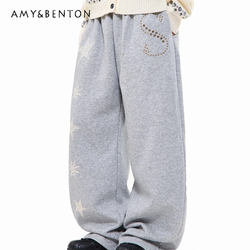 

American Retro Star Print Wide-Leg Women's Casual Pants 2025 Autumn New Loose Slimming Versatile Straight-Leg Sweatpants Ladies