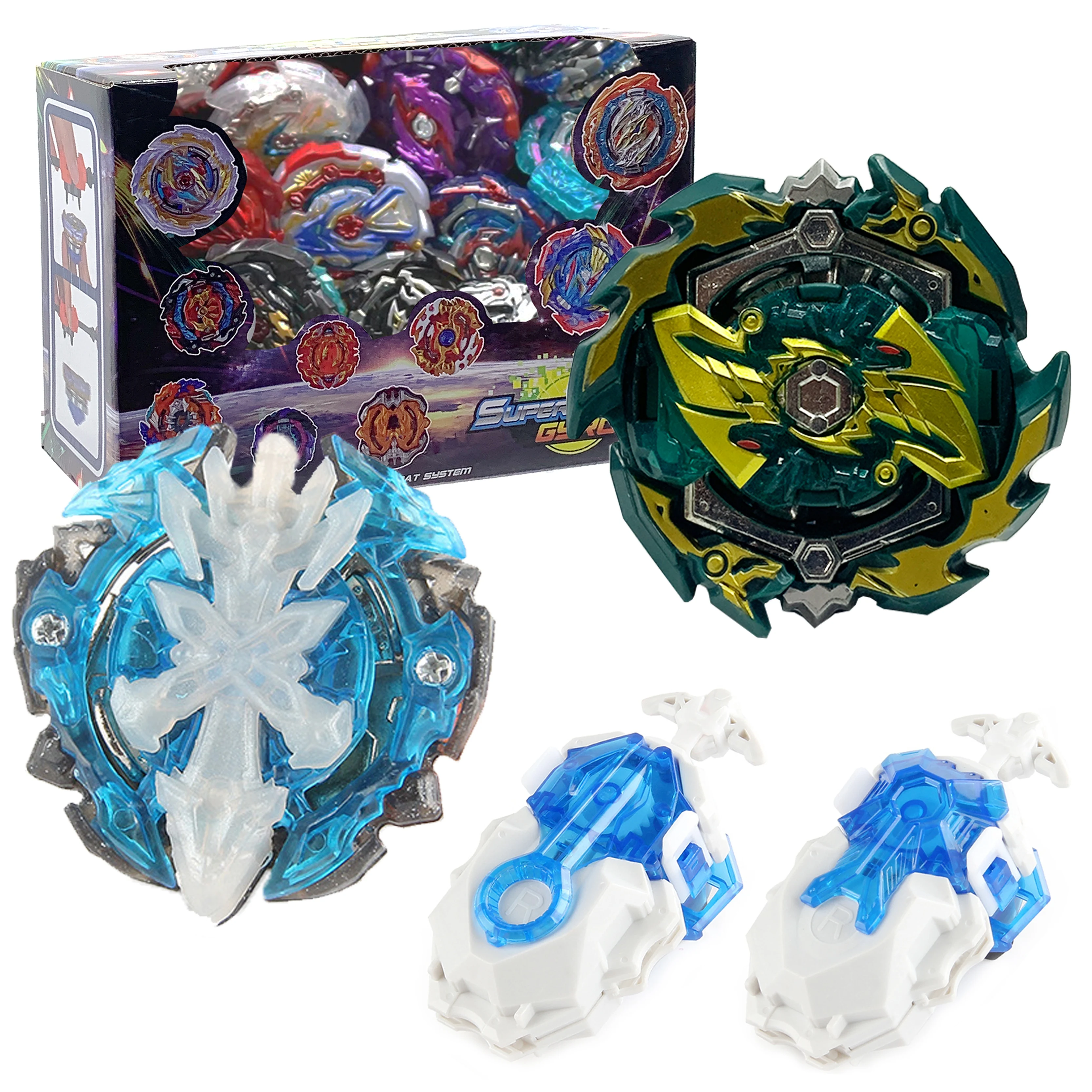 Alloy Spinning Top Duel Bundle, Dual Battle Gyros with 2 Hand Launchers, Competitive Match Collection Set in Gift Box