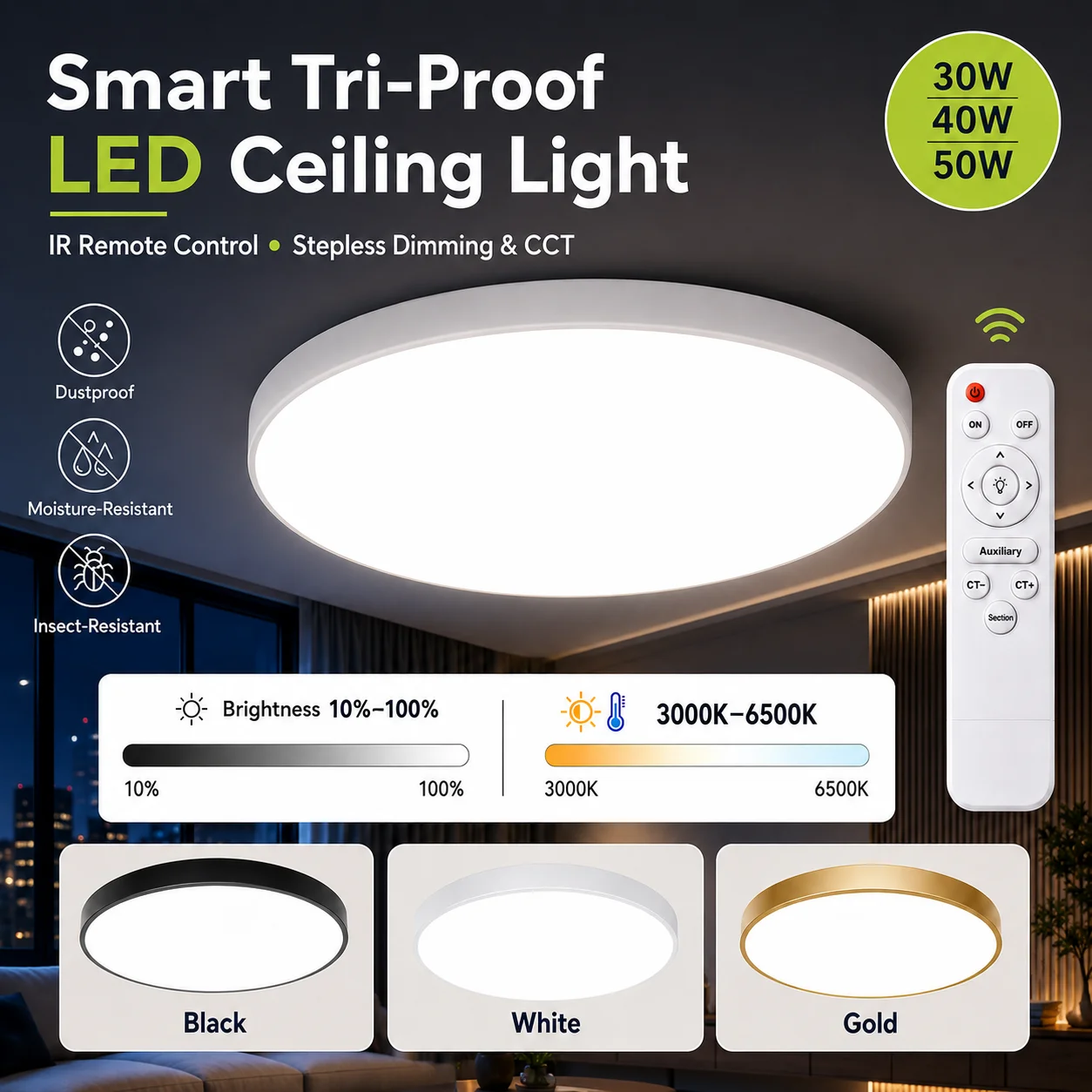 RGB Smart Led-Deckenleuchte mit Bluetooth-Fernbedienung, dimmbare Beleuchtungspanel für Wohnzimmer, Küche, Schlafzimmer, Deckenleuchte