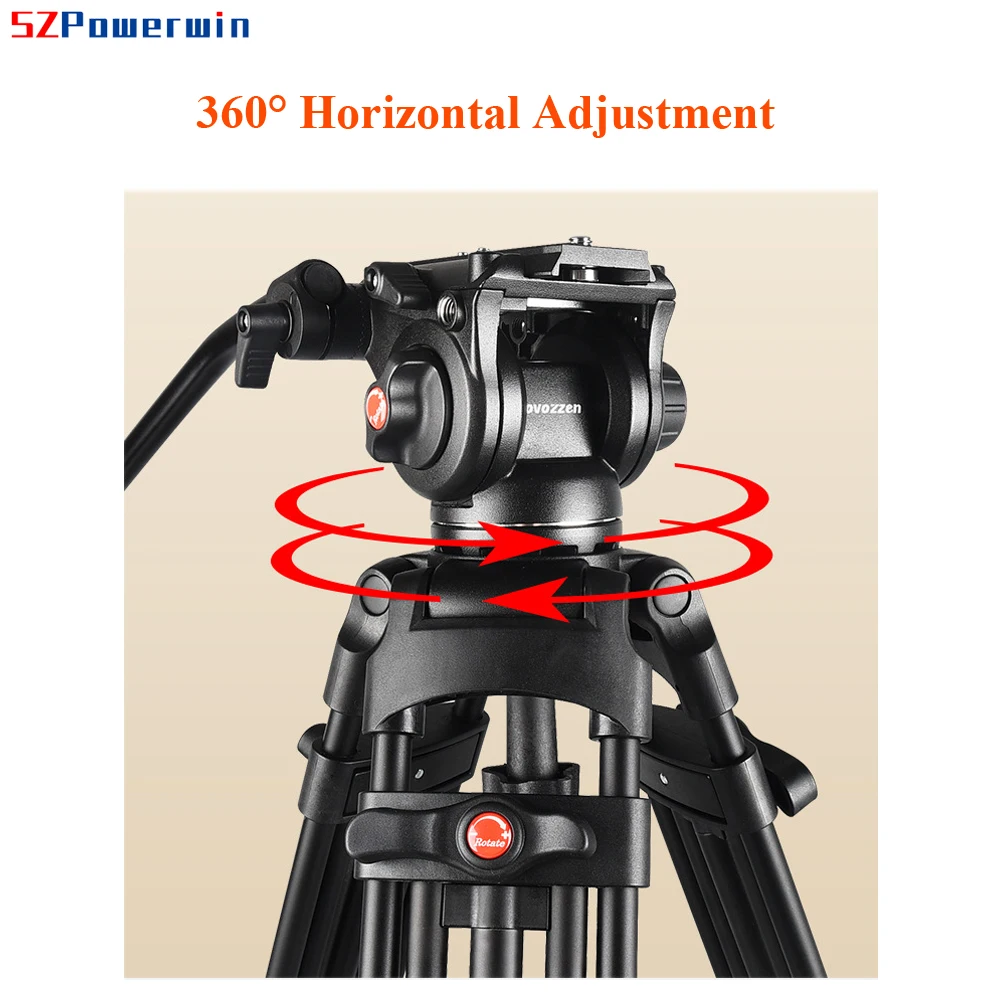 Powerwin PW-180A 180CM 72 Inch Aluminium Professional Video Tripod Heavy Duty 360° Panoramic Fluid Head Gimbal Camcorder Camera