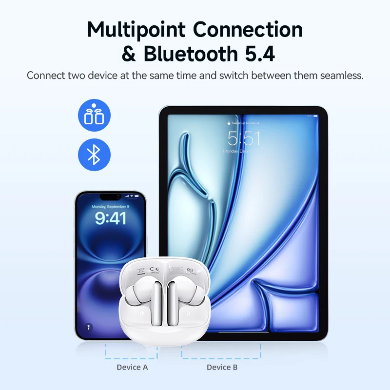 QCY Melobuds N50 ANC Bluetooth 5.4 Kabellose Kopfhörer, aktive Geräuschunterdrückung, 6 Mikrofone, klare Anruf-Ohrhörer, Mehrpunktverbindung