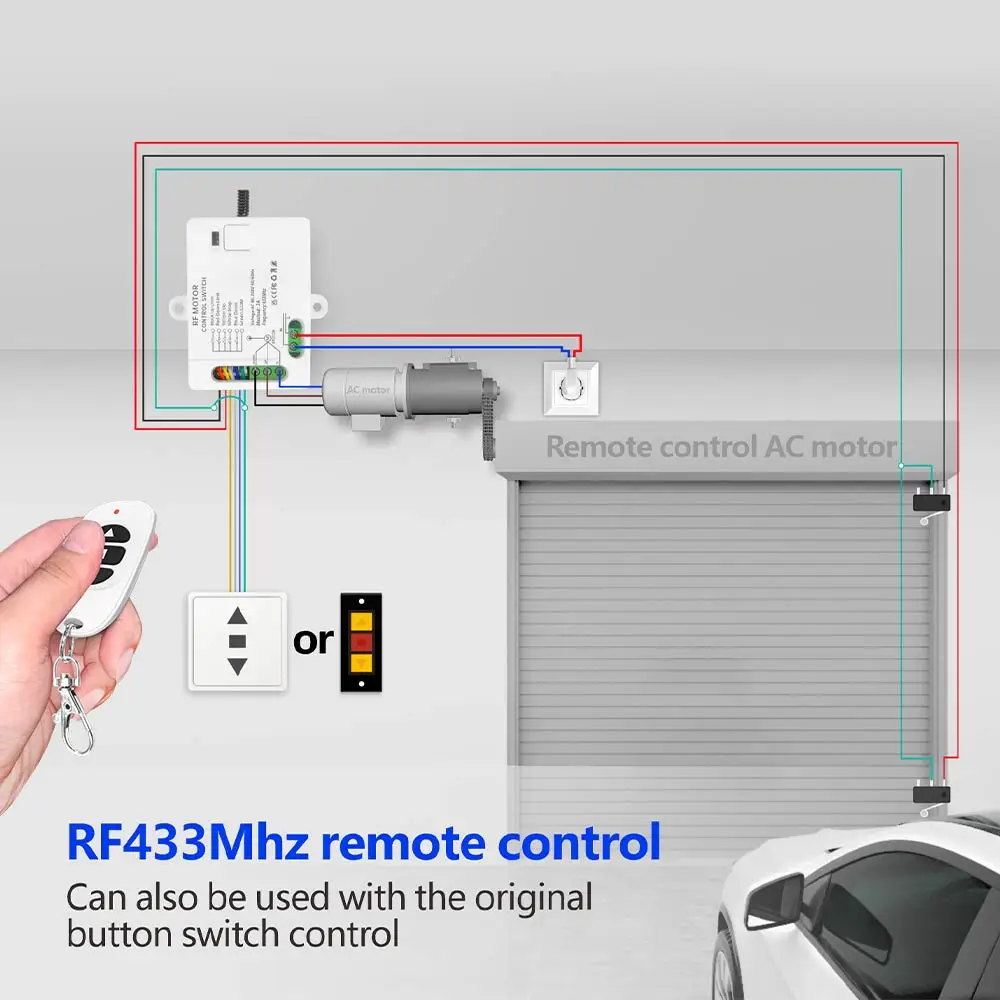 433mhz Universal Garage Door Remote Control Switch AC 110V 220V Roller Shutter Motor Receiver Rf Transmitter Connectable Limiter