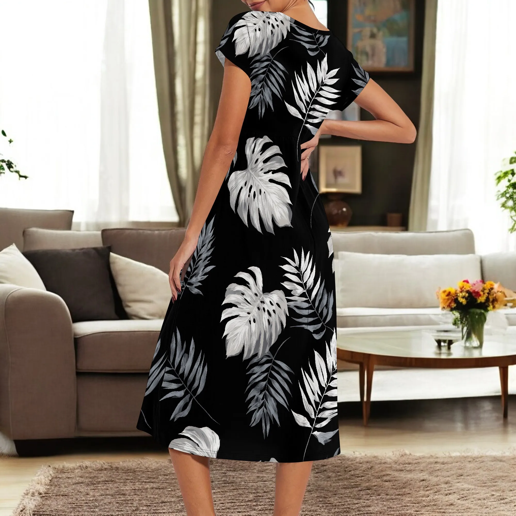 Abito lungo da donna a maniche corte casual estivo ampio tinta unita comodi abiti lunghi con tasche