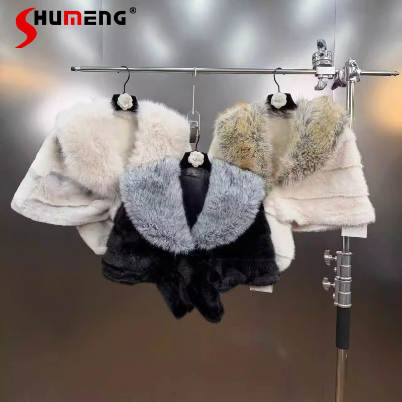 

Женские модные жилеты и пальто-накидки 2026 года с воротником из искусственного меха лисы, элегантные теплые шикарные куртки с отложным воротником