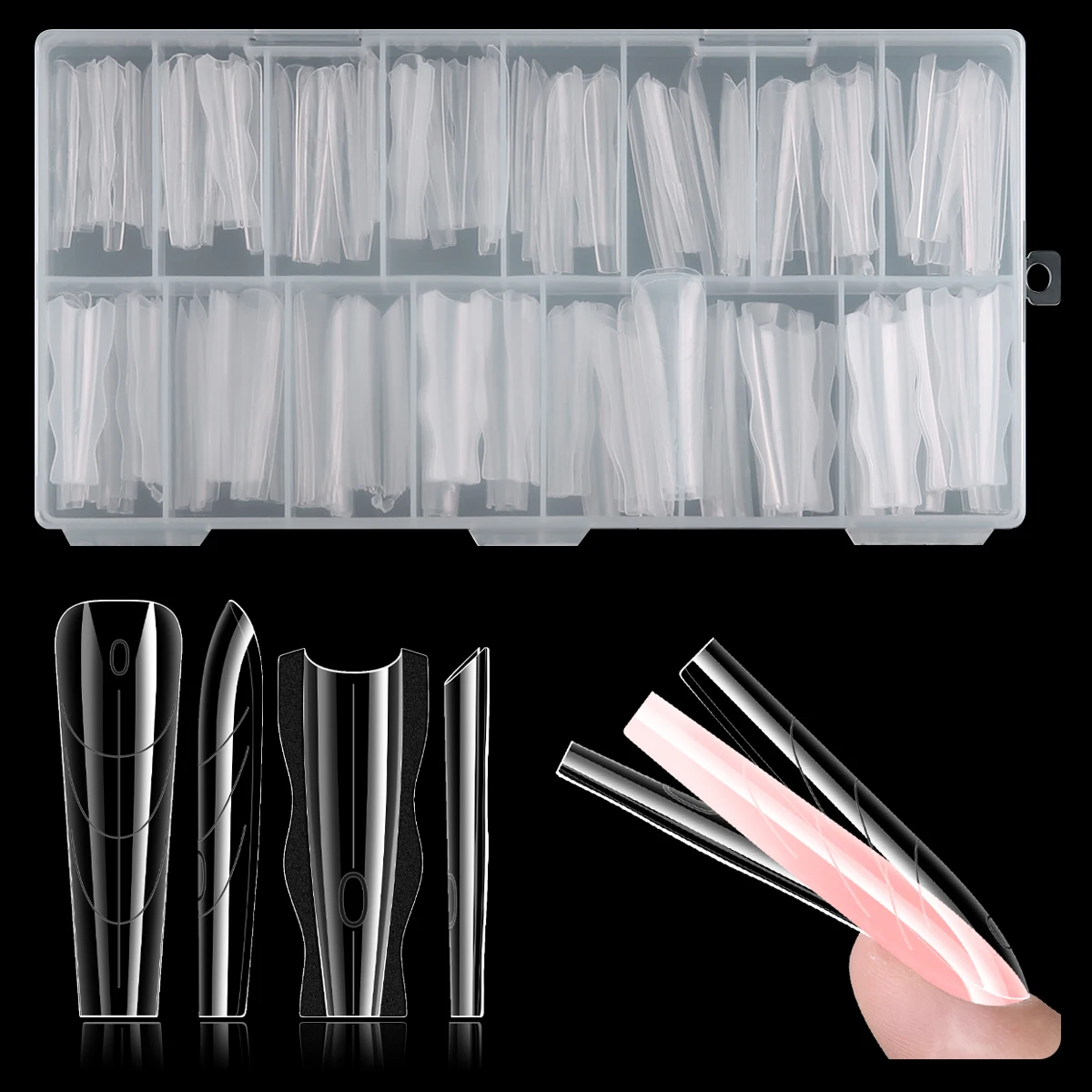 180 Uds nuevo molde de extensión de uñas sándwich capa intermedia formas de uñas duales fácil de dar forma ovalado/café mezclado 15 tamaños herramienta de extensión manicura