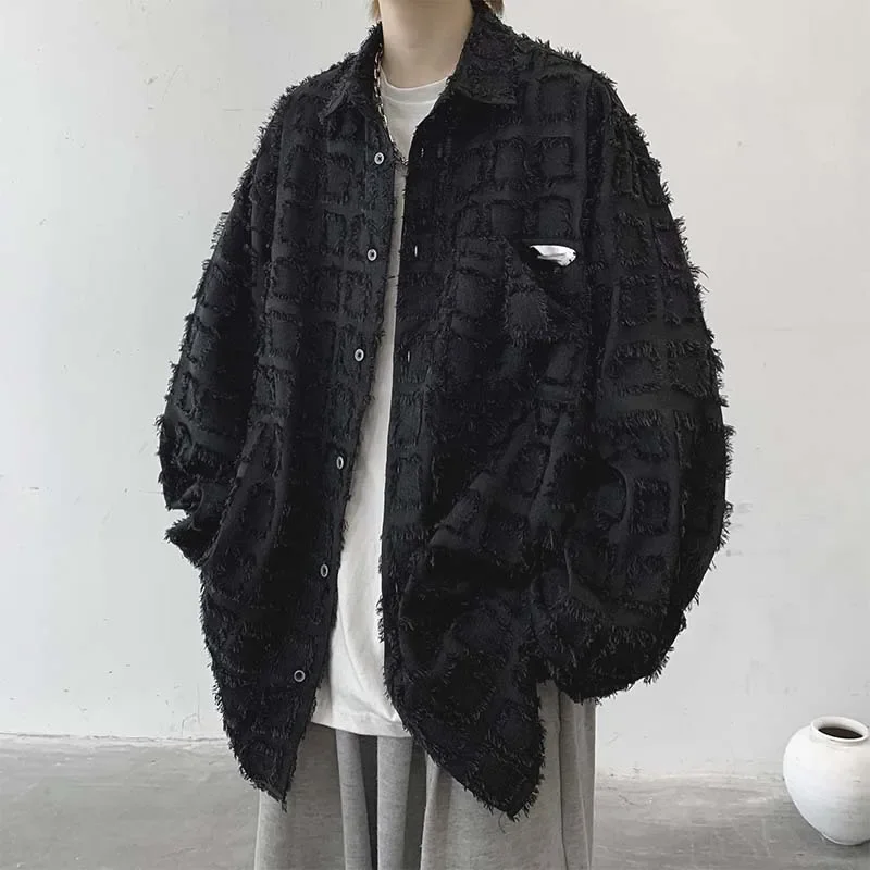 2024เสื้อลายสก็อตแต่งพู่เสื้อลำลองกระดุมแถวเดียวเสื้อโค้ทแขนยาวขนาดใหญ่พิเศษสำหรับผู้ชายแนววินเทจในฤดูใบไม้ร่วงผู้ชายฤดูใบไม้ผลิ