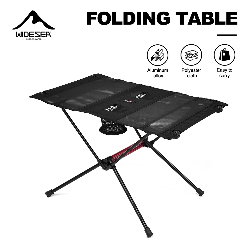 WIDESEA Table de camping pliante portable avec porte-gobelets et poche en filet Table de pique-nique extérieure légère pour randonnée voyage plage