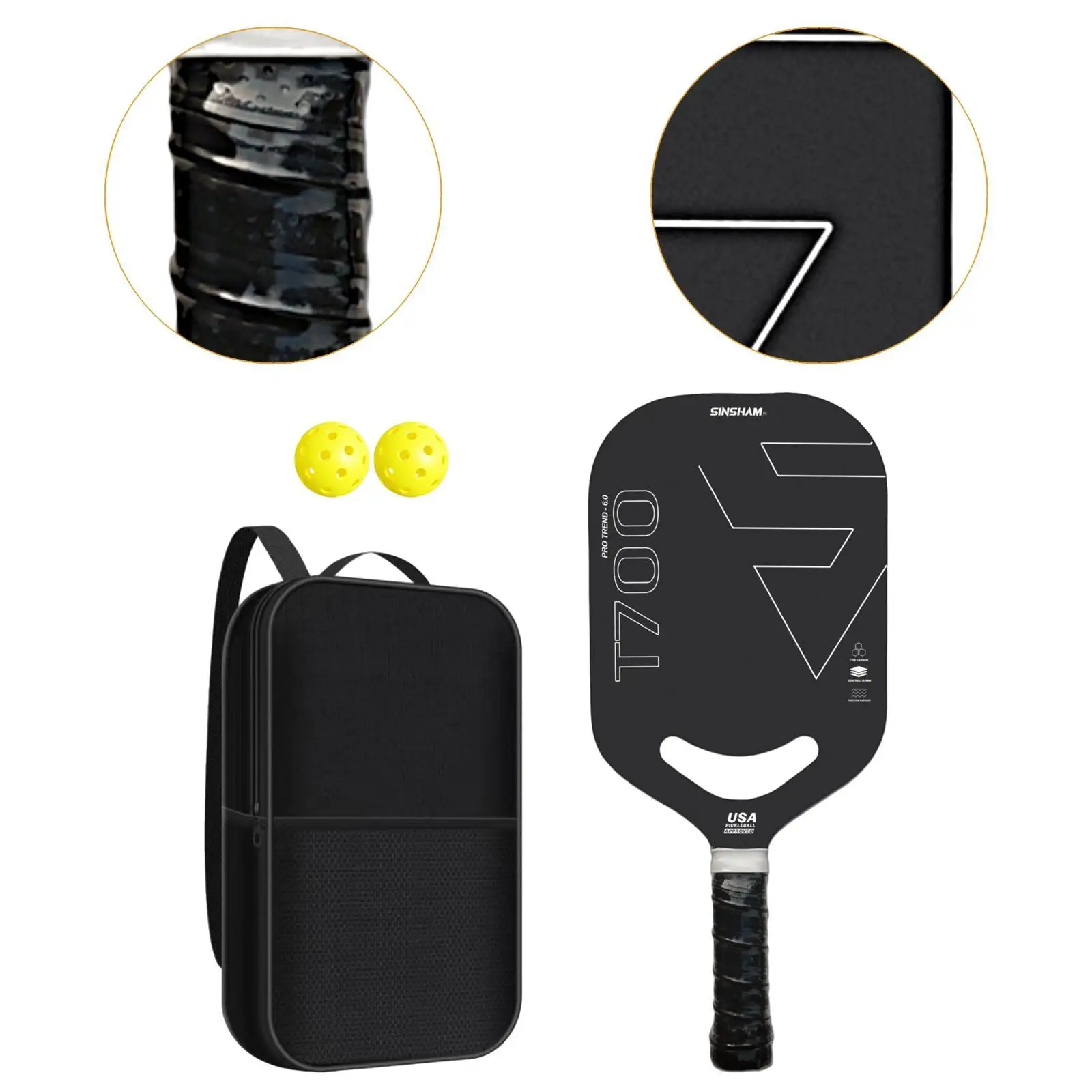 Pá de pickleball de fibra de carbono com aperto antiderrapante confortável prática raquete de pickleball para controle de consistência de equilíbrio iniciante