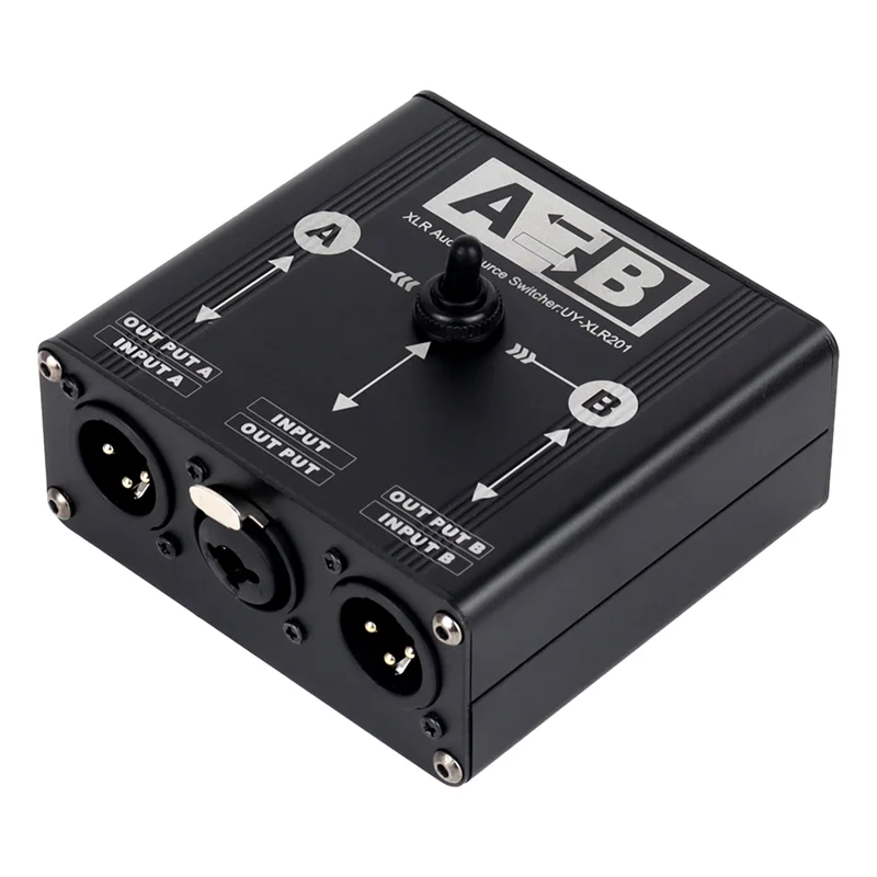 ABGI-2 In 1 Out XLR Audio Switcher XLR Audio Source Switcher Manual Selector Audio Switcher 2 Male XLR 1 Female 6.5+XLR