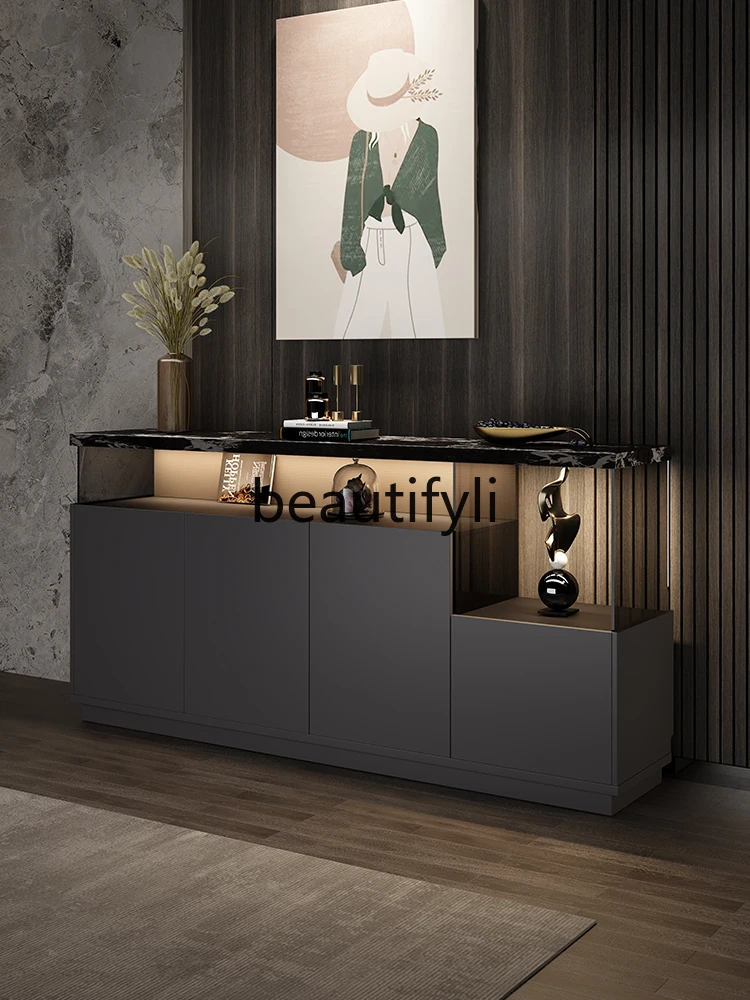 

Italian minimalist rock slab dining side cabinet light luxury high-end living room wall locker household tea cabinet