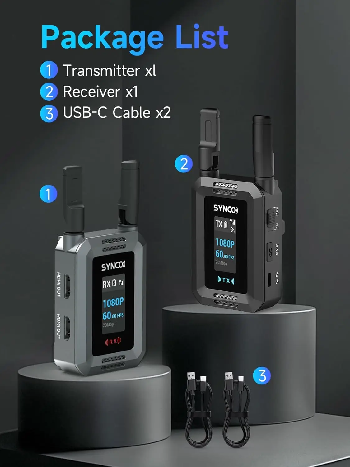 نظام نقل الفيديو اللاسلكي HDMI SYNCO XVision 1080P 60FPS HD جهاز إرسال واستقبال مع HDMI مزدوج للبث المباشر